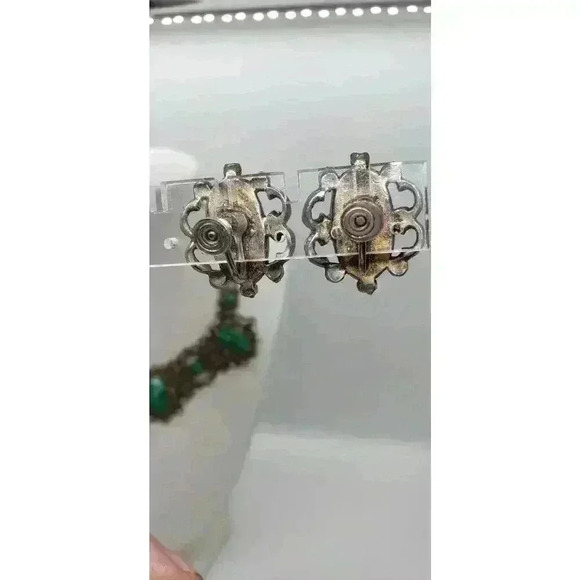 VTG Selro Selini unsigned Emerald Green Cabochon Necklace & Earrings Catalog Pc - Picture 4 of 16